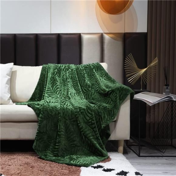 Super Soft Flannel Fleece Throw Blanket, Lightweight Cozy Warm Leaves Textured - Picture 3 of 7